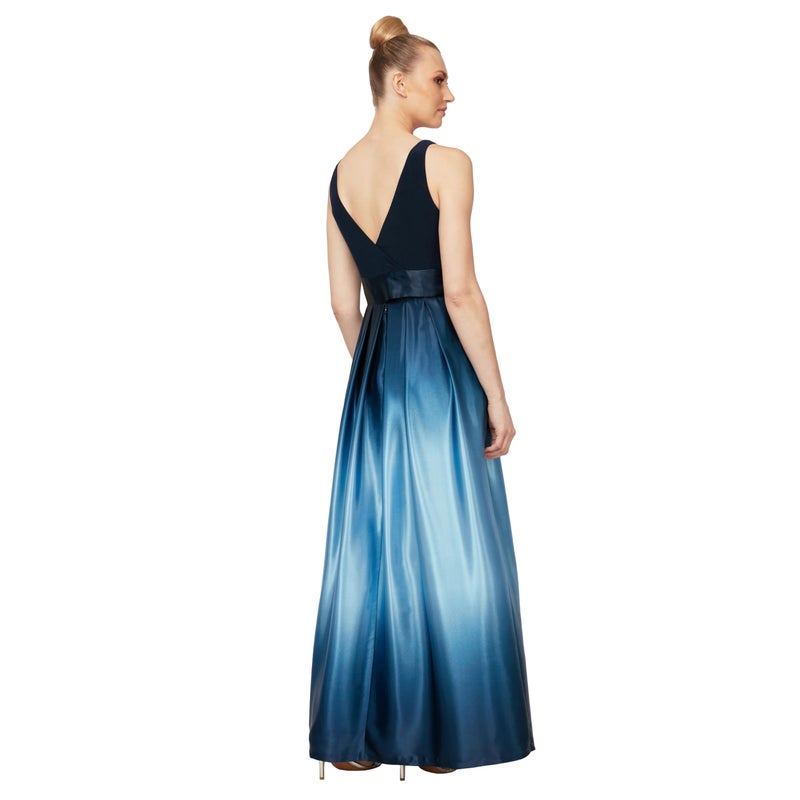 S.L. Fashions Women's Long Satin Mother of The Bride Dress with Pockets, Formal Party Gown, Navy/Wedgewood, 12P - Image 3